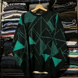 Abstract Pattern Crewneck Sweater - Black and Green
